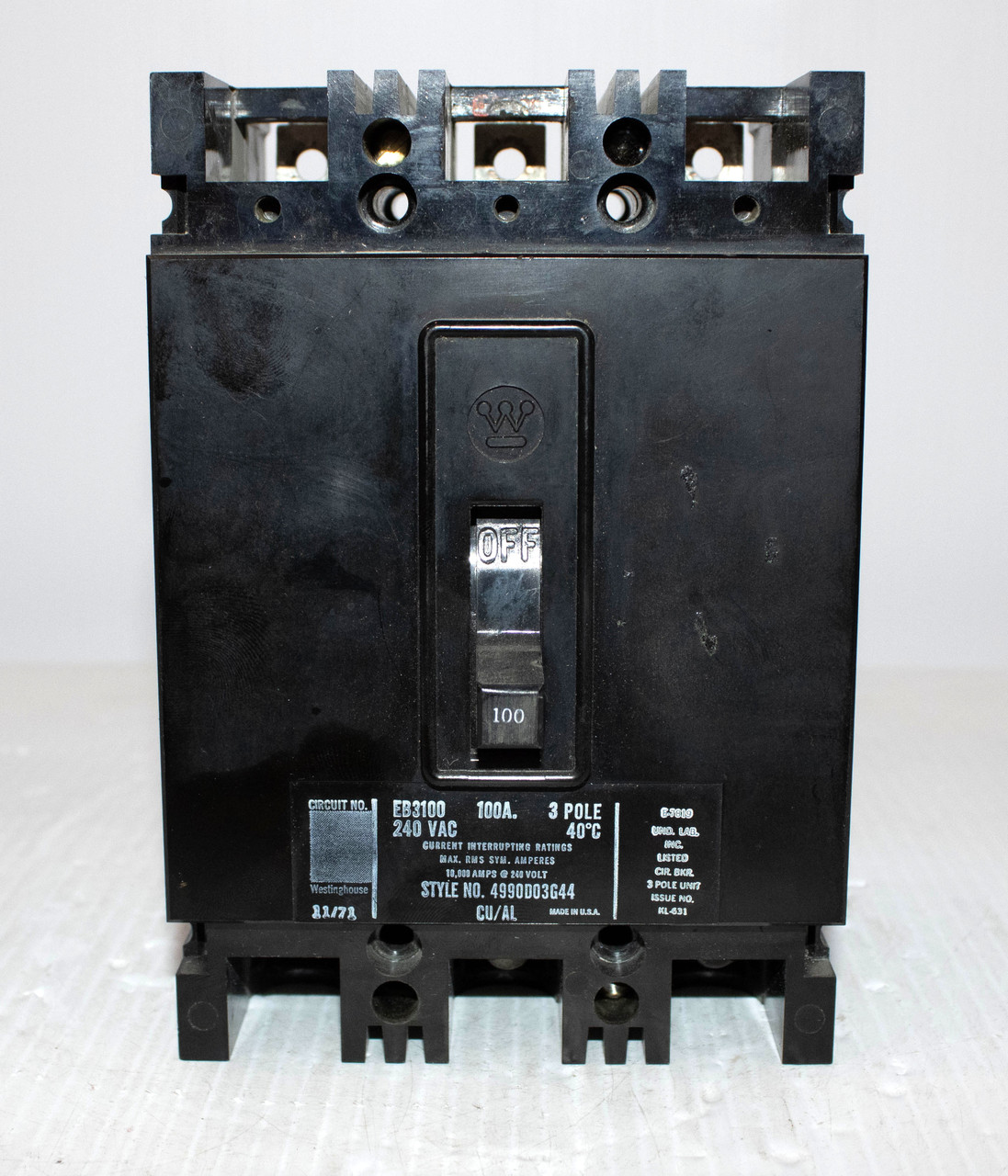 Westinghouse EB3100 Breaker 100A 240V 3P 10KA