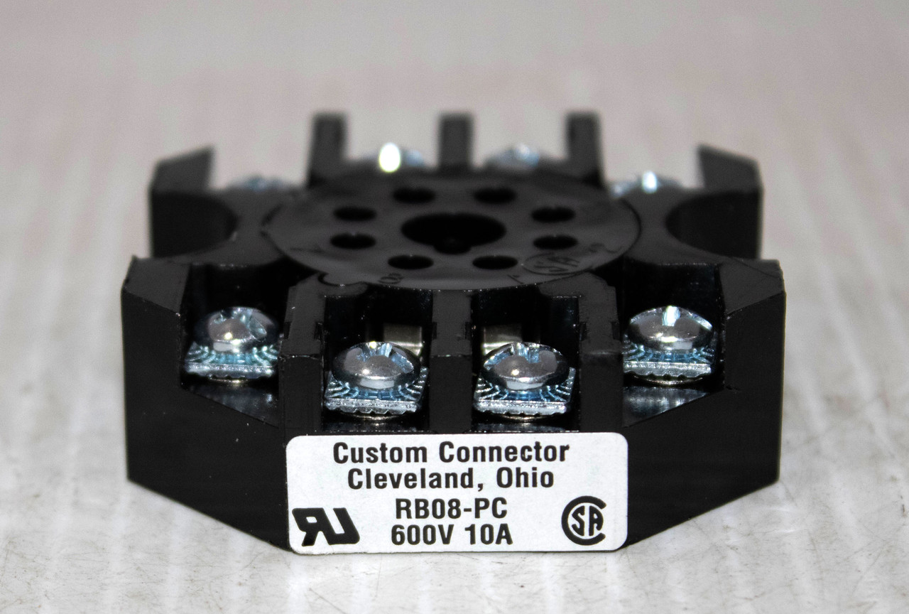Custom Connector RB08 Relay Socket 10A 600V 2P 8 Pin Octal Panel Mount Screw Termination