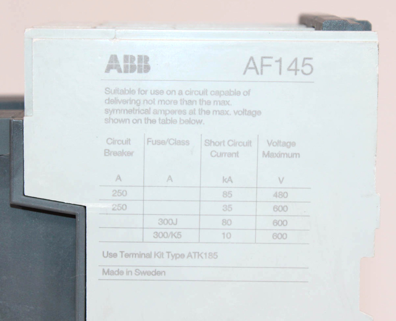 ABB AF145-30 Contactor AF145-30-11-72 230A 600V Coil 20-60V w/Auxiliary CAL18-11