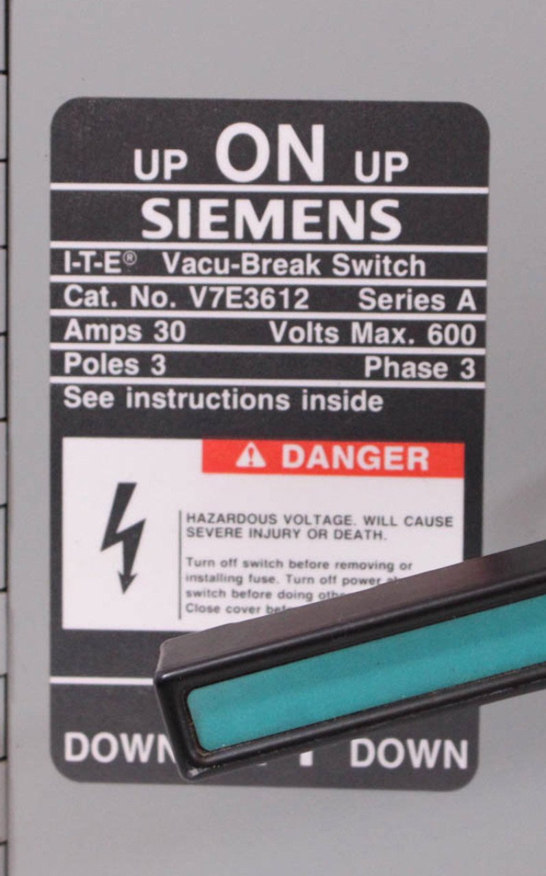 Siemens V7E3612 Fusible Twin Vacu-Break Switch 30A/60A 600V 3 Pole 3Ph Series A