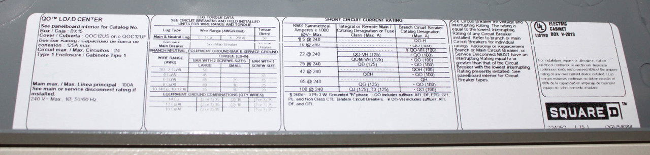 Square D QO112M100PC Main Breaker 100A 120/240V Indoor Load Center W/Cover