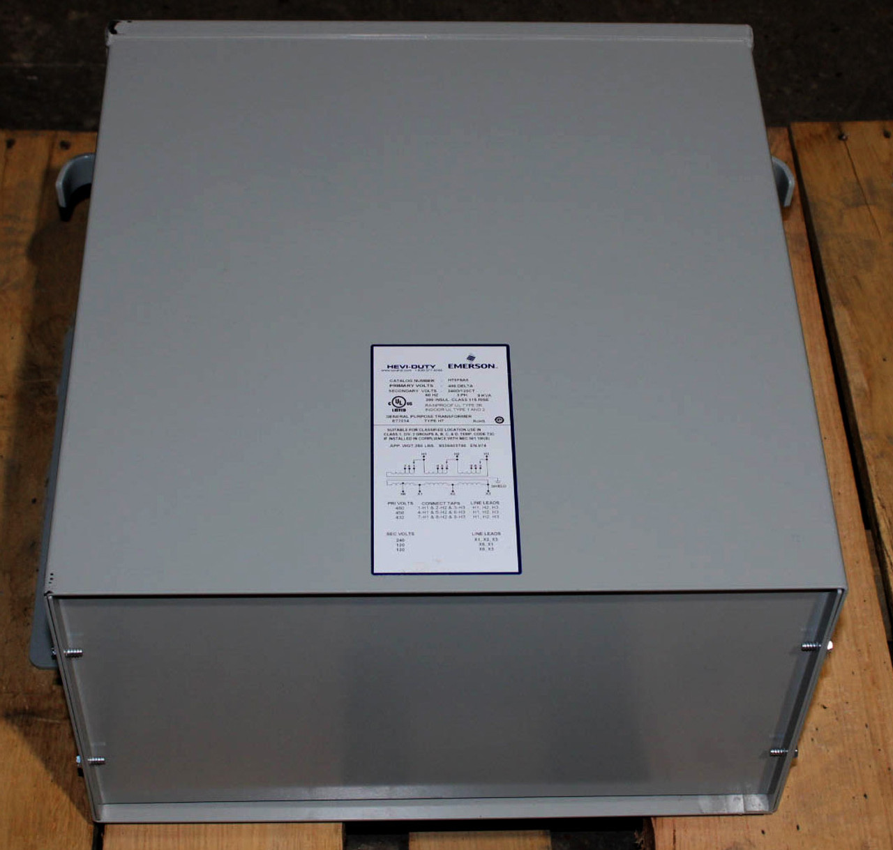 Emerson HT5F9AS Transformer 9kVA Primary: 480V Delta Secondary: 240D/120CT 3Ph NEMA 3R