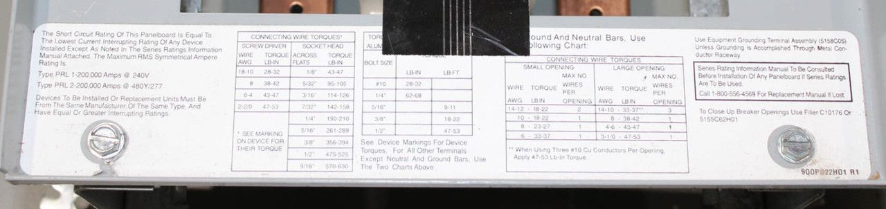 Eaton PRL1 Main Lug Panelboard 225A 42 Spaces 120/208V 3Ph 4W