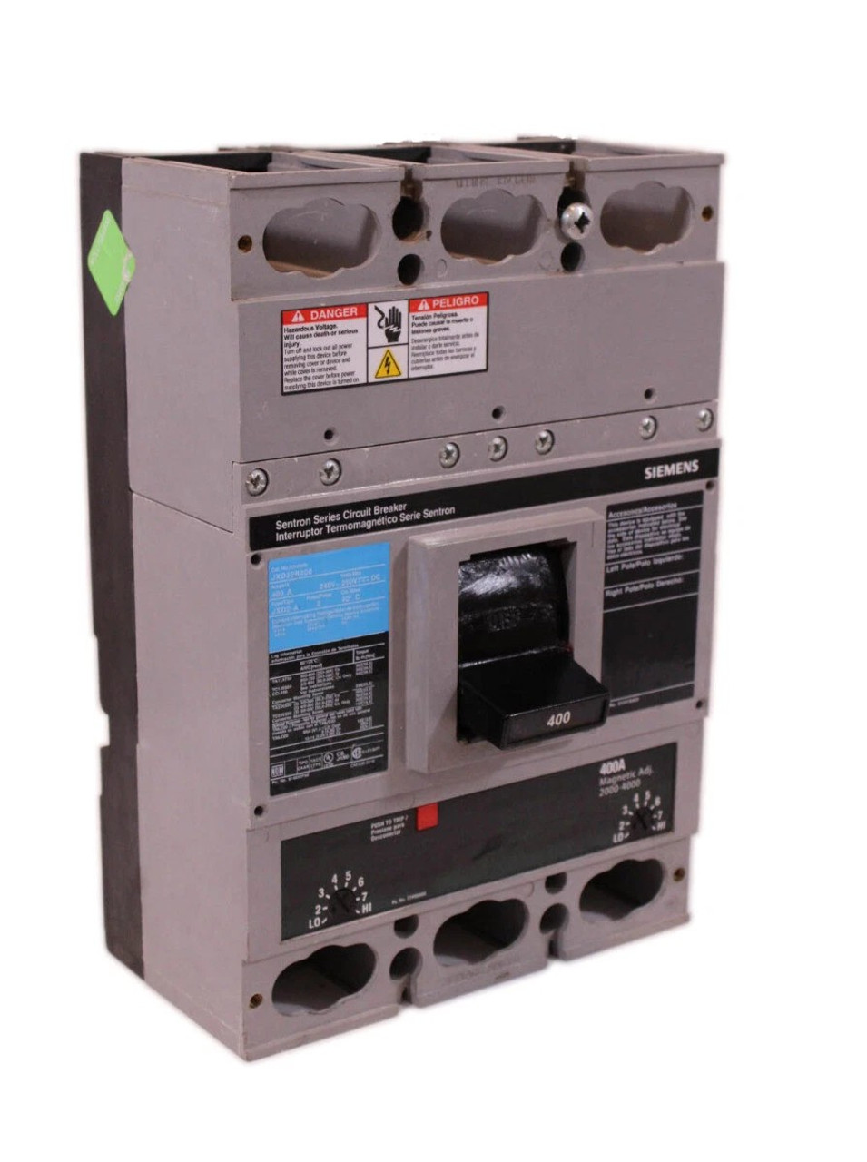 Siemens JXD22B400 Circuit Breaker - 400A 2-Pole 600V Type JXD2 Molded Case 65kA @ 240V