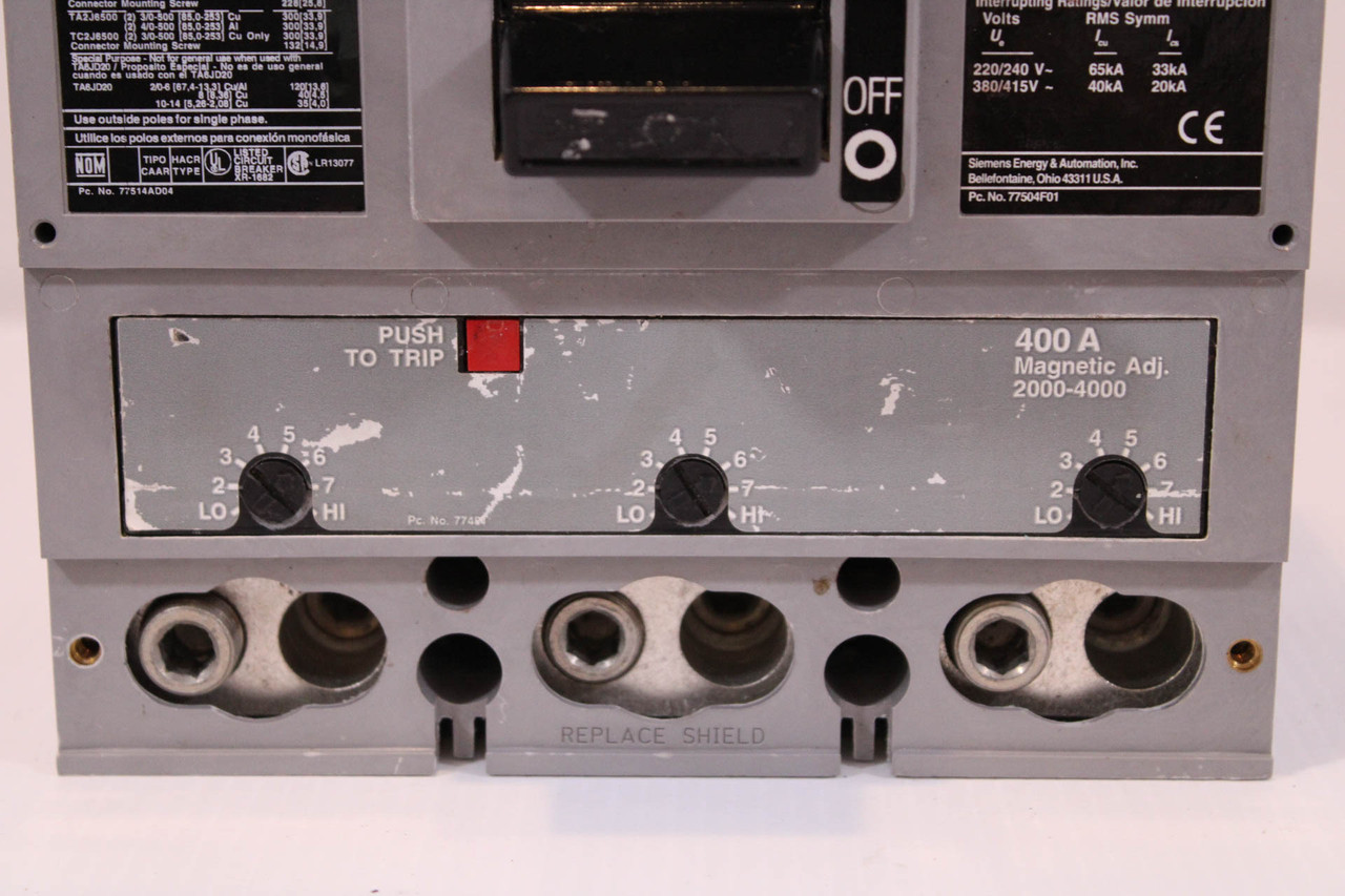 Siemens JXD63B250 Sentron Series Breaker 400A 600V Type JXD6-A 3P W/400A Trip Unit