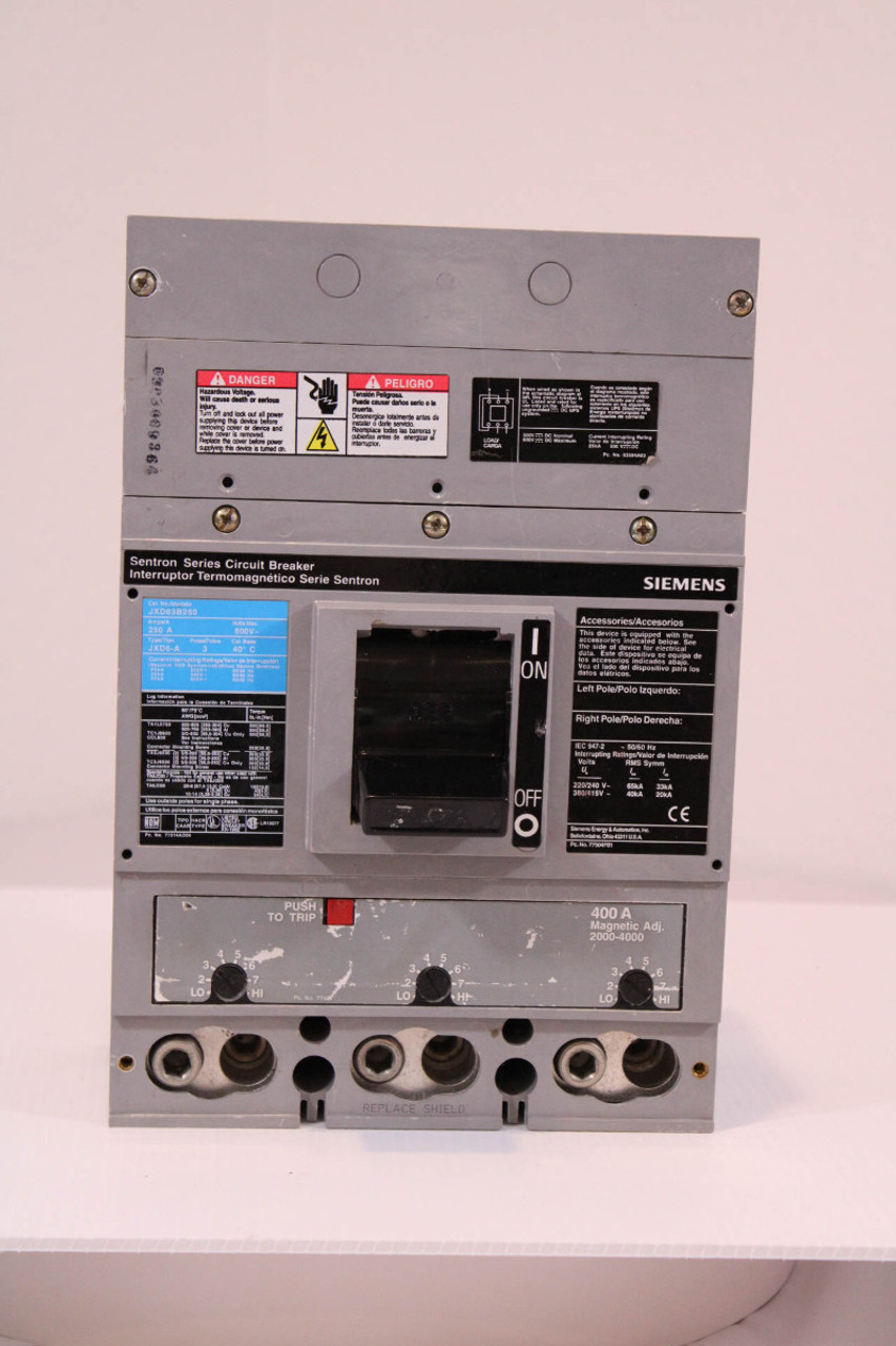 Siemens JXD63B250 Sentron Series Breaker 400A 600V Type JXD6-A 3P W/400A Trip Unit