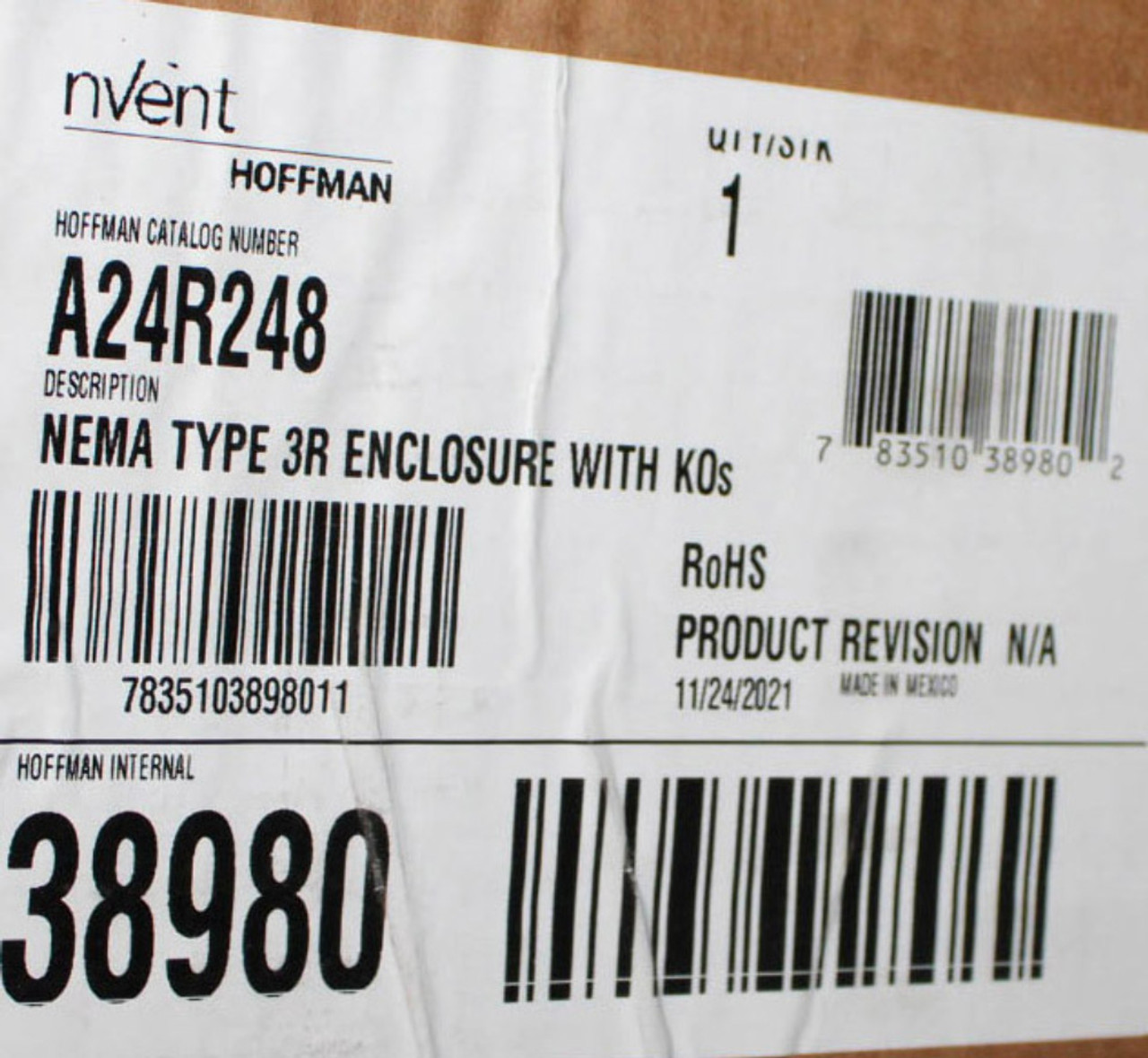 Hoffman A24R248 Screw Cover Junction Box w/KOs NEMA 3R Enclosure 24 x 24 x 8in