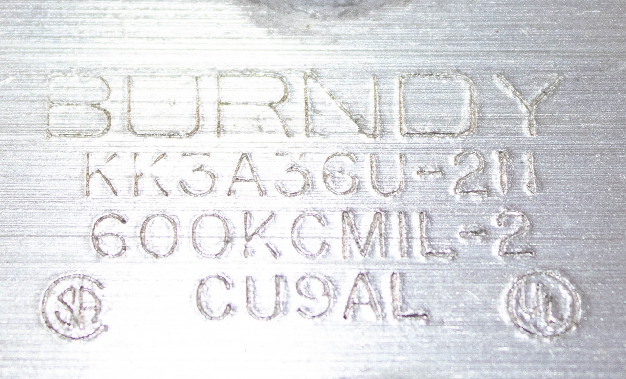 Burndy KK3A36U-2N Mechanical Lug 600KCMIL-2 3 Conductor 2-Hole 6 Screws