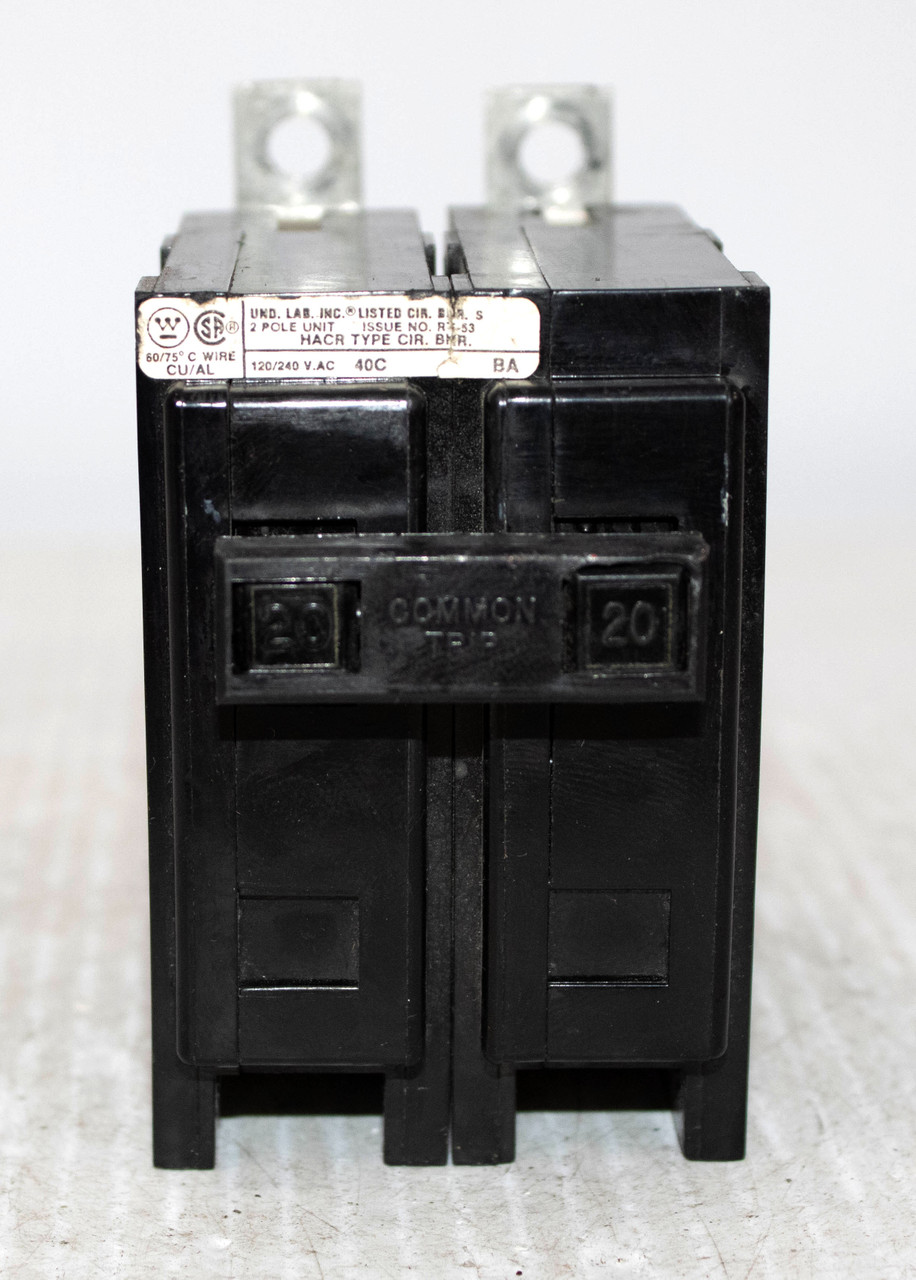 Westinghouse BAB2020 Breaker 20A 120/240V 2P 10KA Bolt on