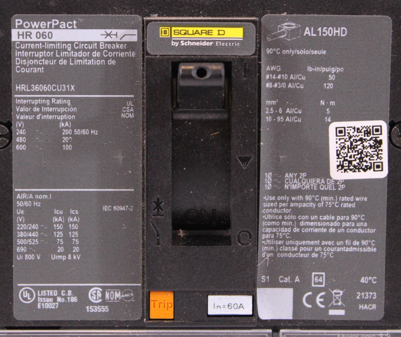 Square D HRL36060CU31X HR060 Power Pact 60A 600V 3P