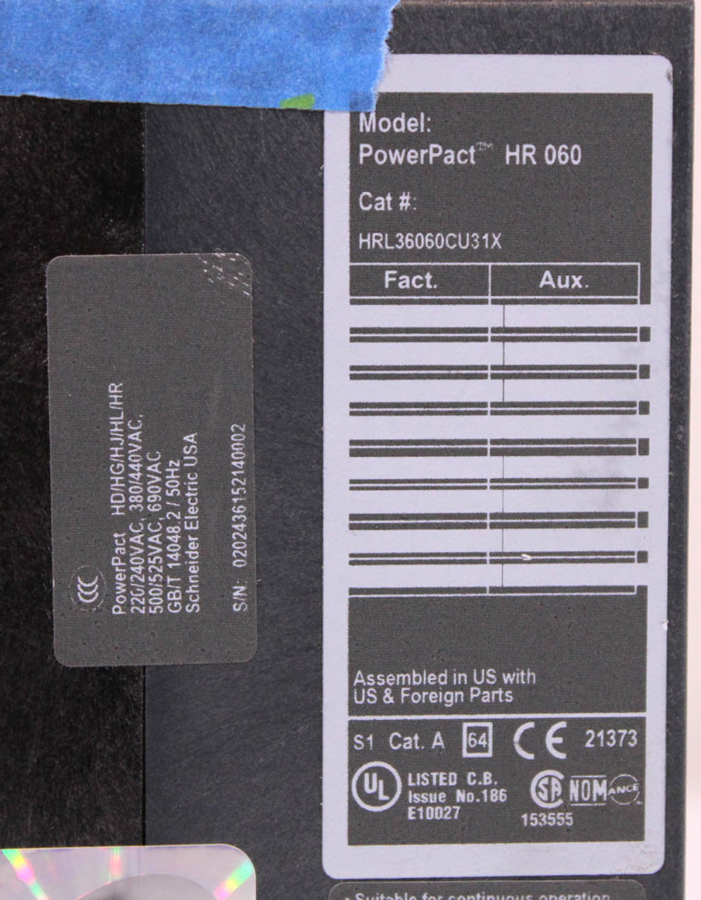 Square D HRL36060CU31X HR060 Power Pact 60A 600V 3P