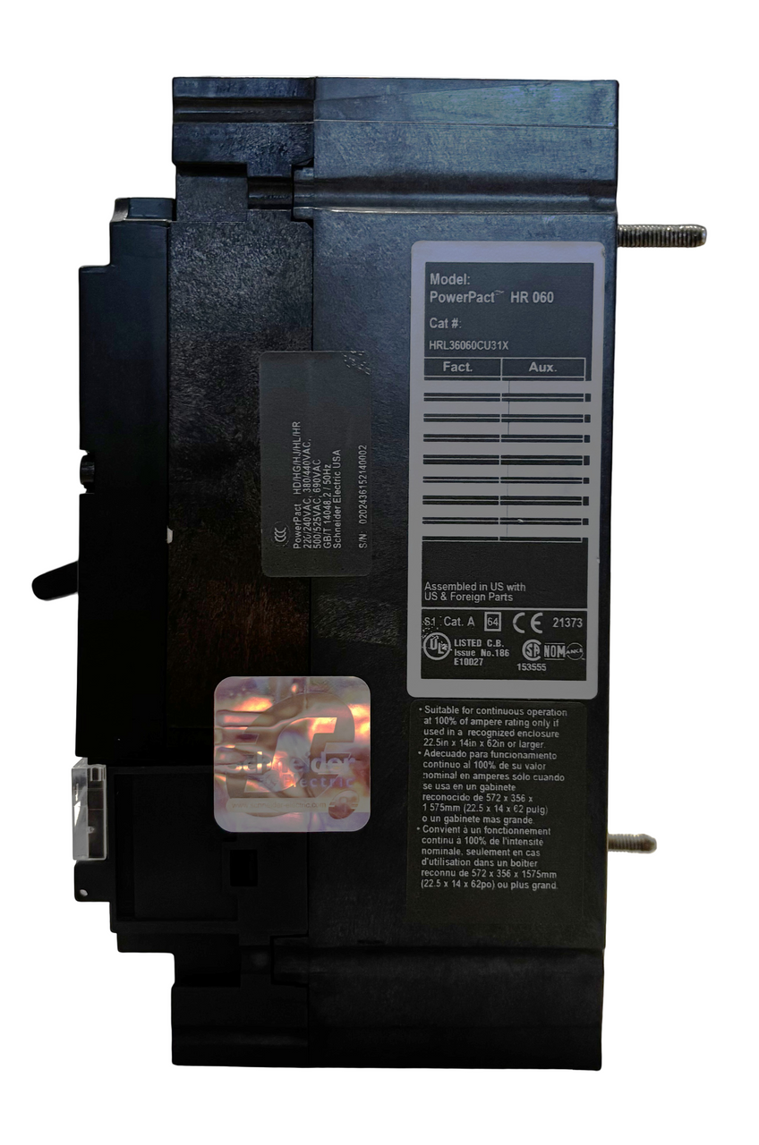 Square D HRL36060CU31X Circuit Breaker – 60A, 600V AC, 3-Pole, 200kA @ 480V, PowerPact H-Frame, Micrologic Trip, UL 489 Square D HRL36060CU31X Circuit Breaker – 60A, 600V AC, 3-Pole, 200kA @ 480V, PowerPact H-Frame, Micrologic Trip, UL 489
