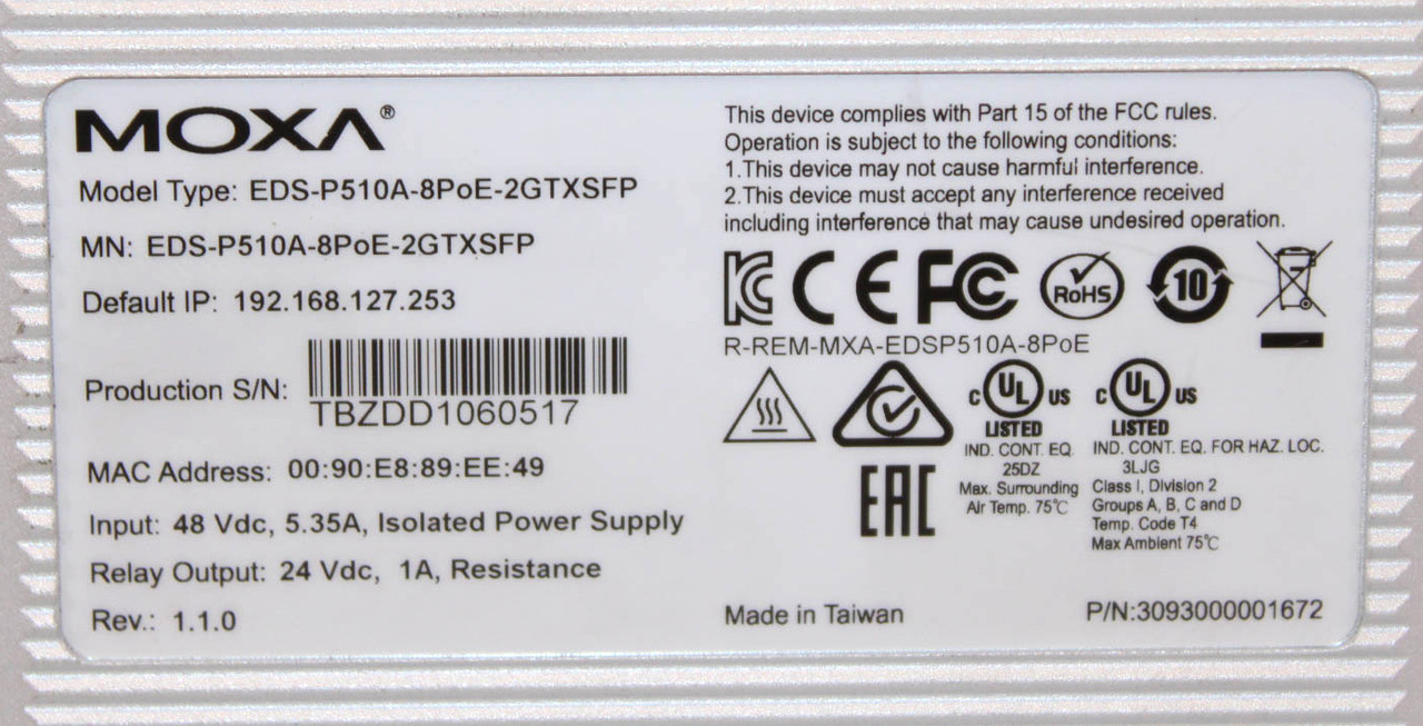 Moxa EDSP510A8PoE2GTXSFP Industrial Network Switch 8 Port