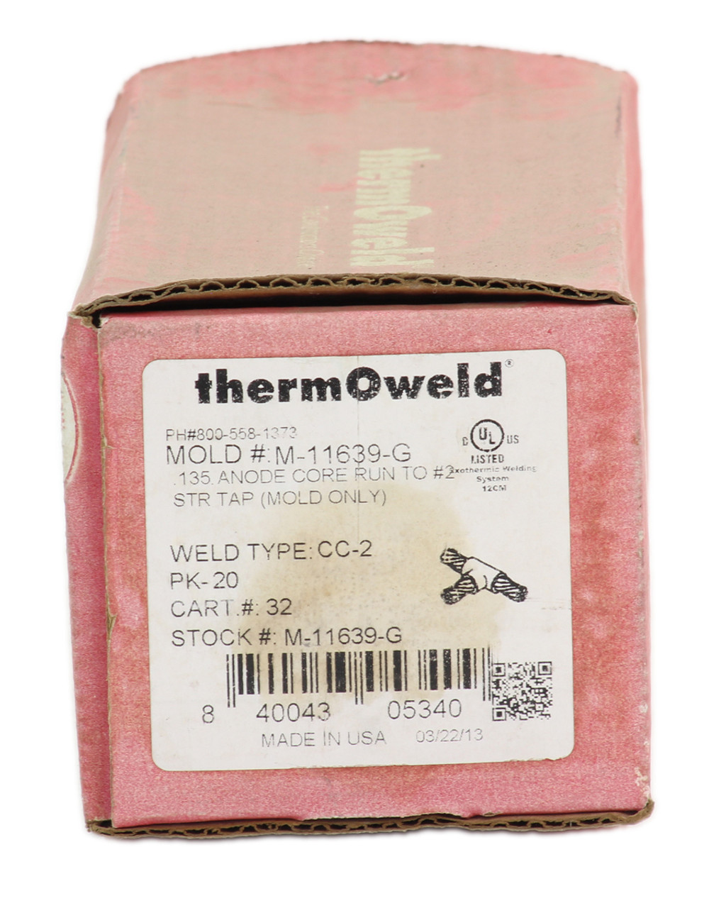 ThermOweld M-11639-G Mold .135 ANODE CORE RUN TO #2 STP TAP Mold Only