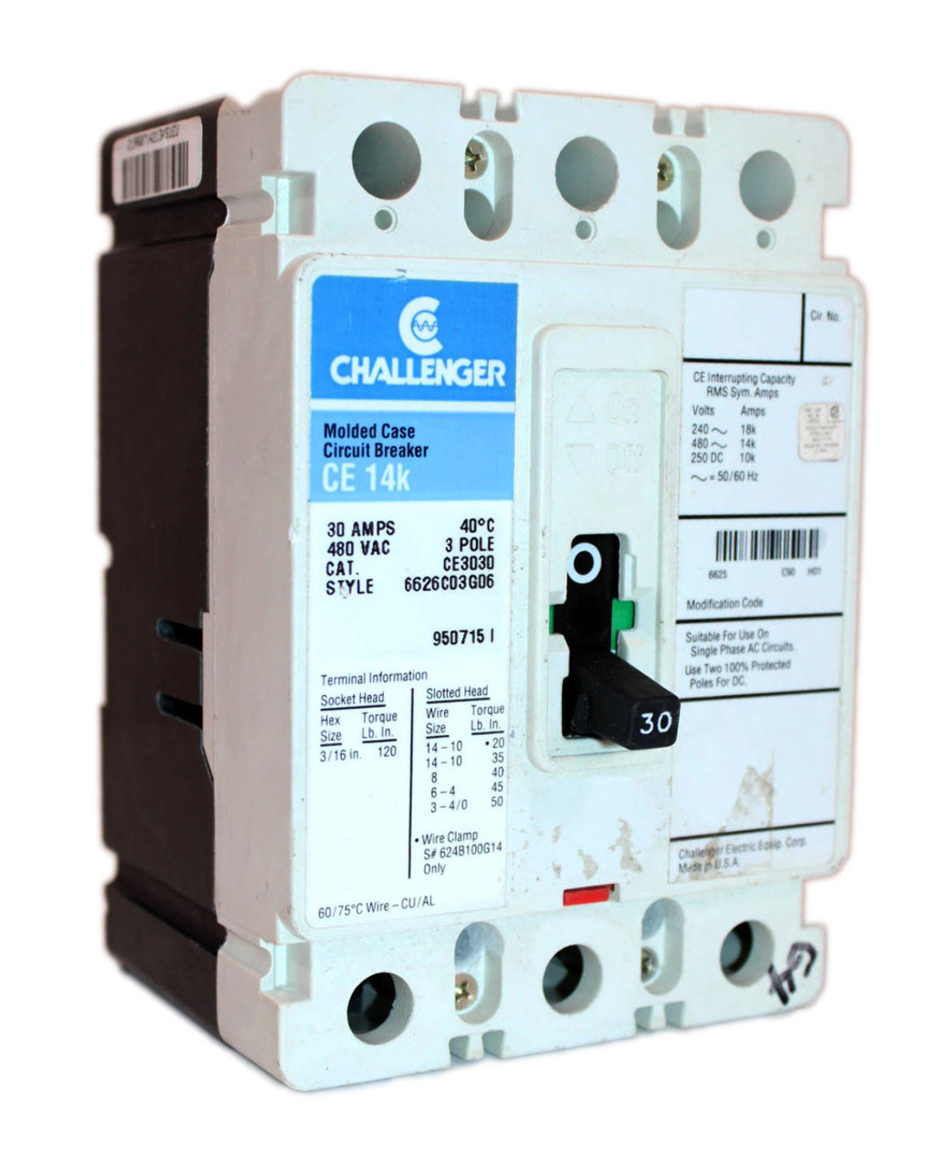 Challenger CE3030 Circuit Breaker CE 14K 30A 480V 3P