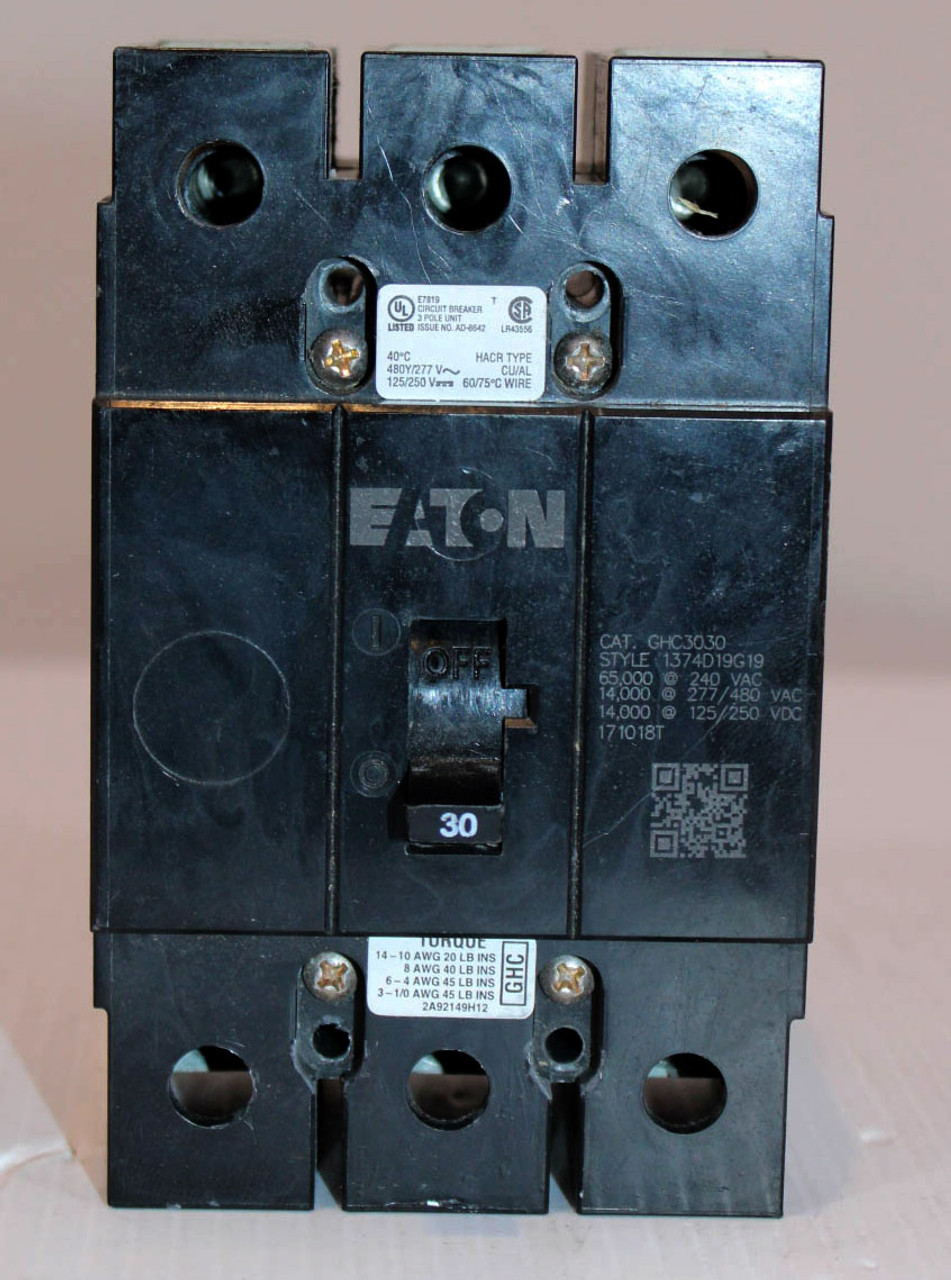 Eaton GHC3030 Breaker 30A 480V 3P 14kA Style 1374D19G19