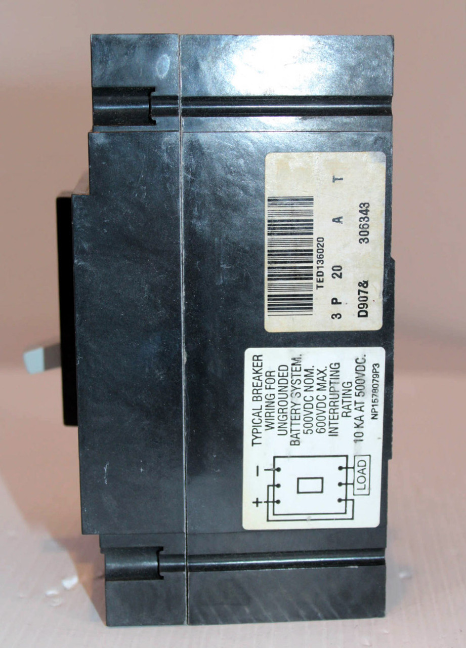 General Electric TED136020 Breaker 20A 600V 3P 14kA 50/60Hz Type TED