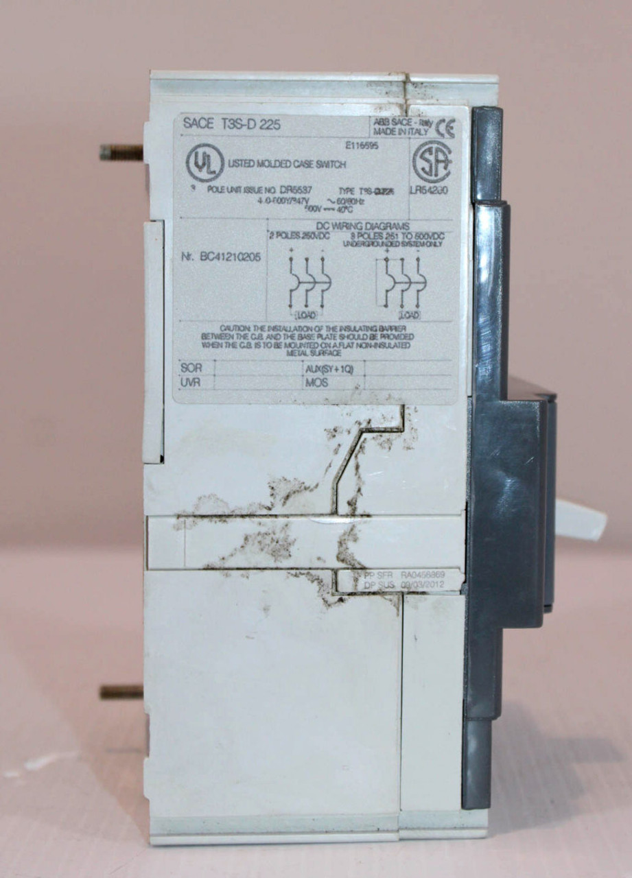 ABB T3S-D SACE Tmax Molded Case Switch 225A 480-600Y/347V 50/60Hz 3P
