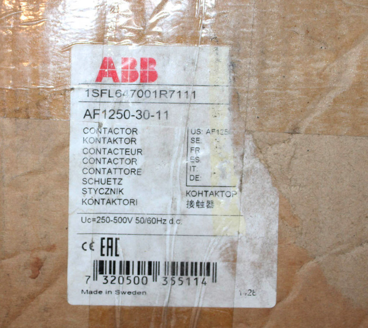 ABB AF1250-30-11-71 Contactor 250-500Vdc 50/60Hz 1SFL647001R7111