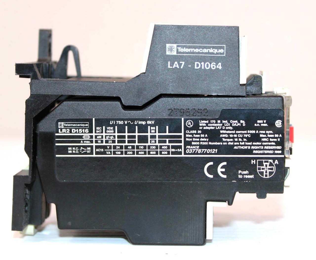 Telemecanique LR2D1516 Thermal Overload Relay 9…13 A 600V 1NO1NC W/Contact Mount
