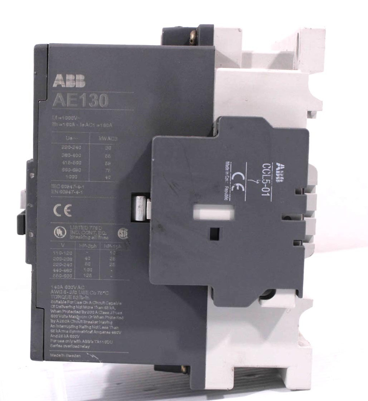 ABB AE130-30-11-81 Contactor 24V Coil w/Auxiliary CAL5-11 and CCL5-01