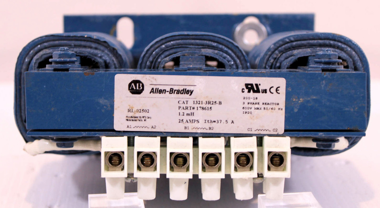 Allen-Bradley 1321-3R25-B Line Reactor 25A 600V 3PH 50/60Hz 1.2mH Open Type