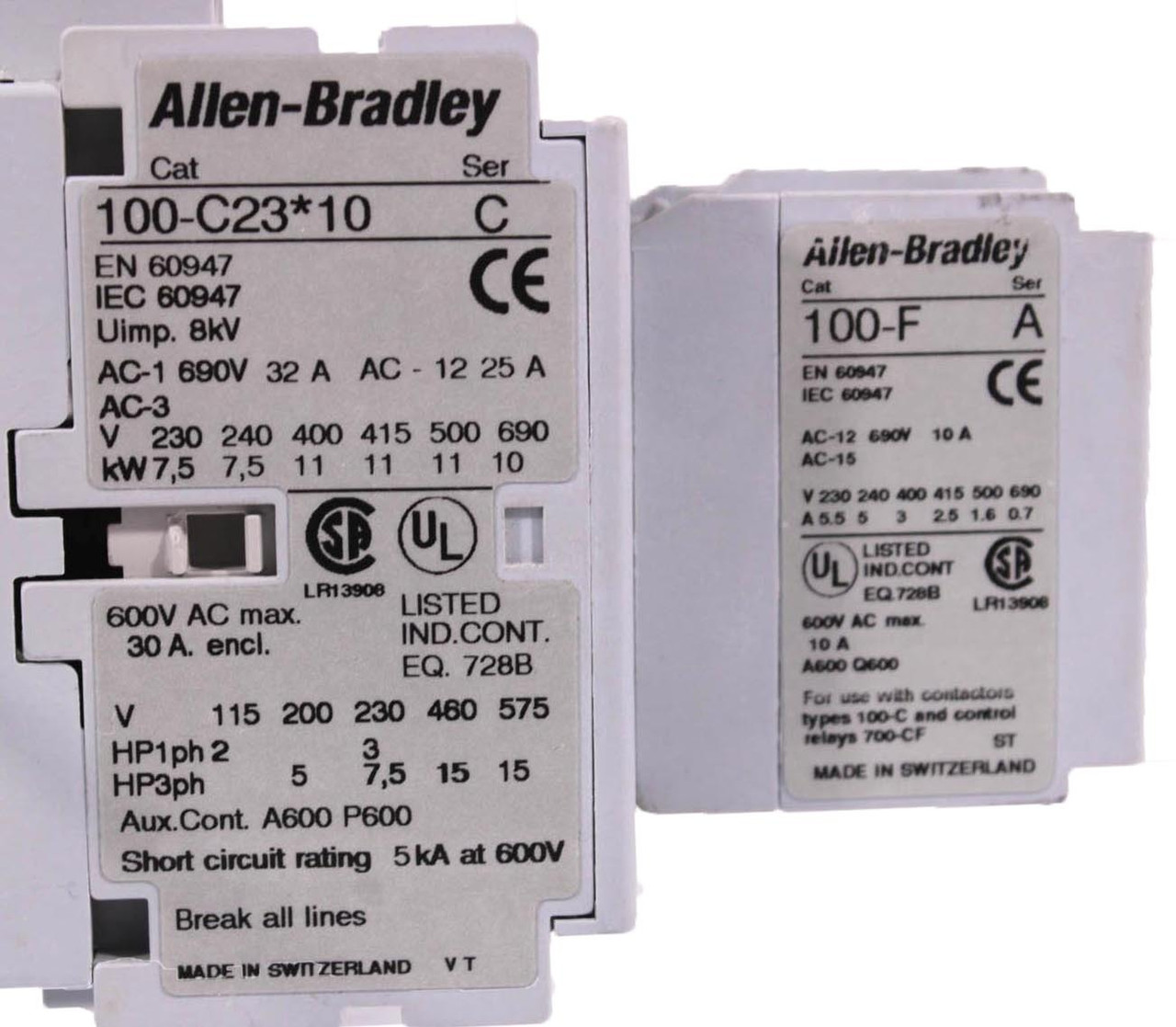 Allen-Bradley 100-C23*10 Ser C Contactor W/ Auxiliary Contact Block 100-F Ser A