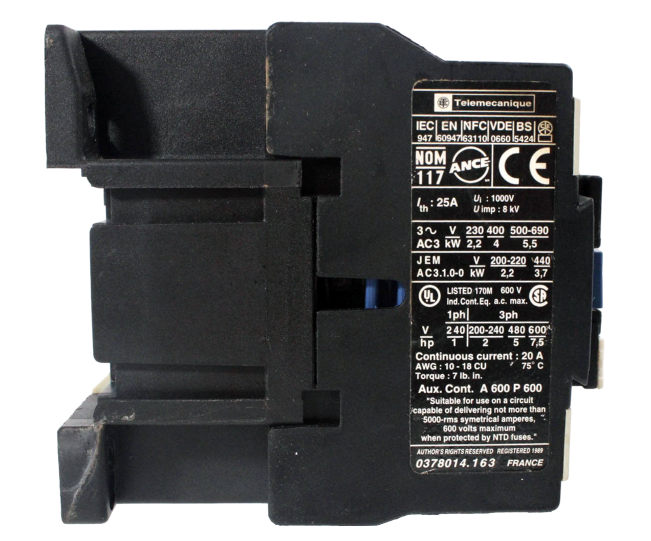 Telemecanique LC1D0910 Contactor 25A 24V 60Hz B6 3PH