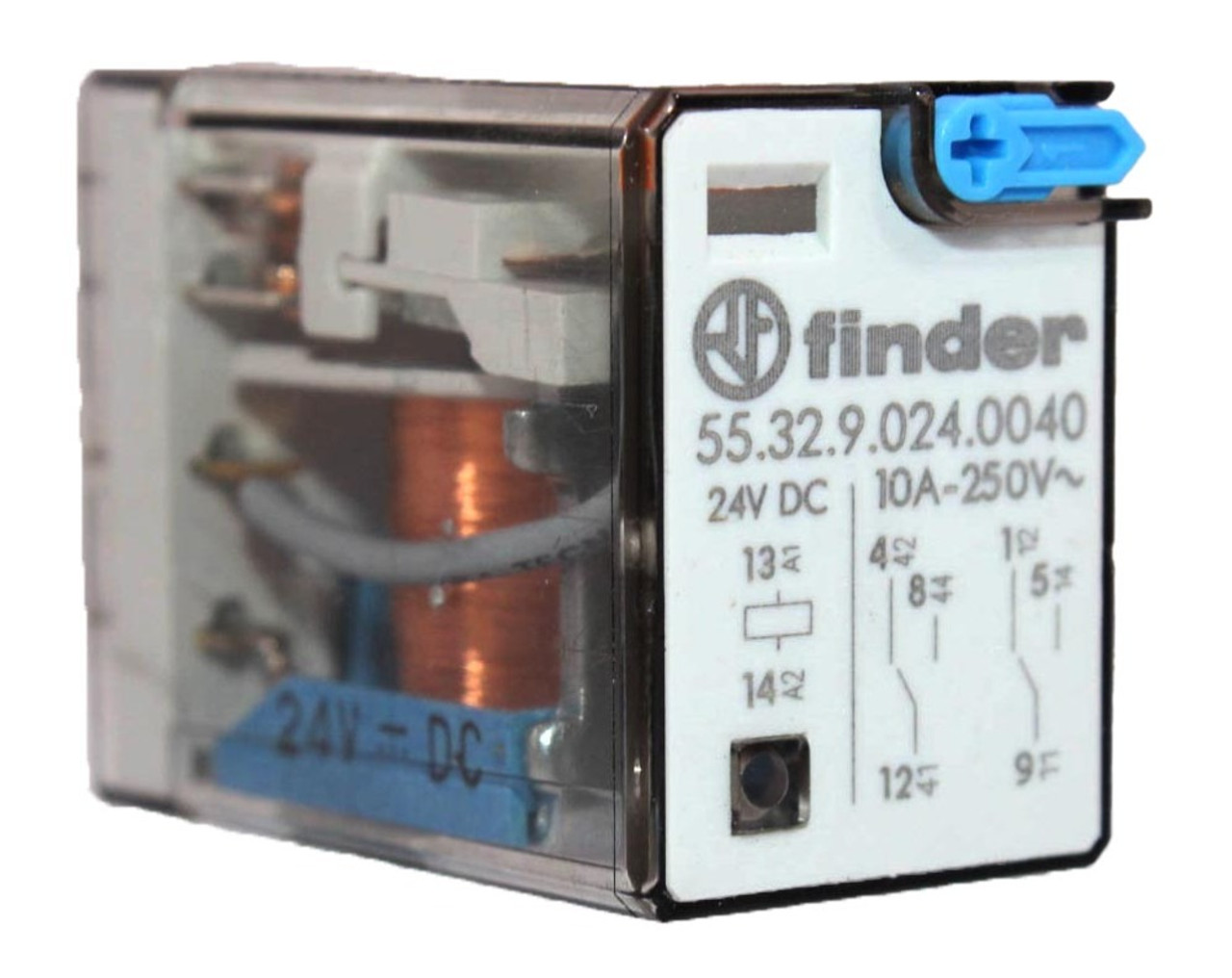Finder 55.32.9.024.0040 Plug-In Relay DPDT 10A 250V 8 Pin Coil 24VDC