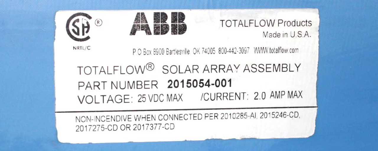 ABB 2015054-001 Totalflow Solar Array Assembly 25V 2A