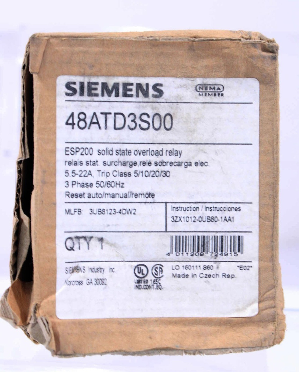 Siemens 48ATD3S00 Solid State Overload Relay 5.5-22A 3PH 50/60Hz