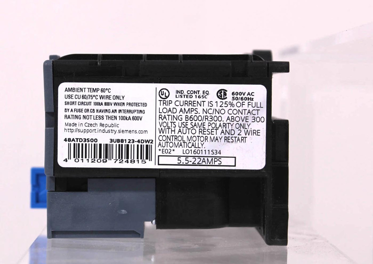 Siemens 48ATD3S00 Solid State Overload Relay 5.5-22A 3PH 50/60Hz