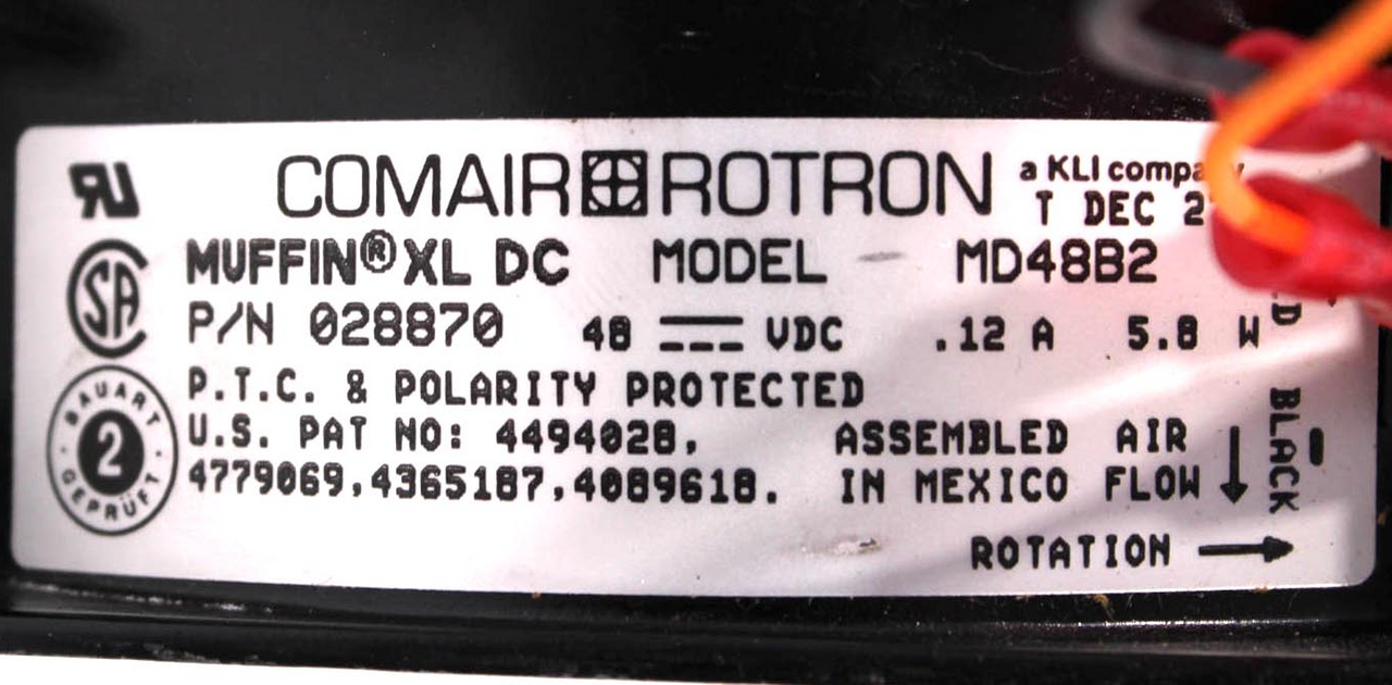 Comair Rotron MD48B2 Muffin XL DC Fan Polarity Protected 48VDC .12A 5.8W