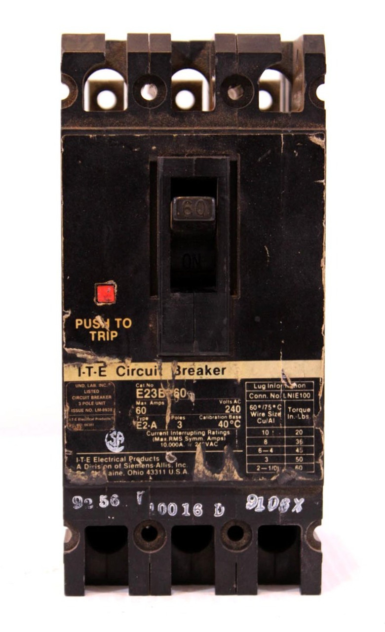 I-T-E E23B060 Breaker 60A 240VAC 3P 10kA Type E2-A