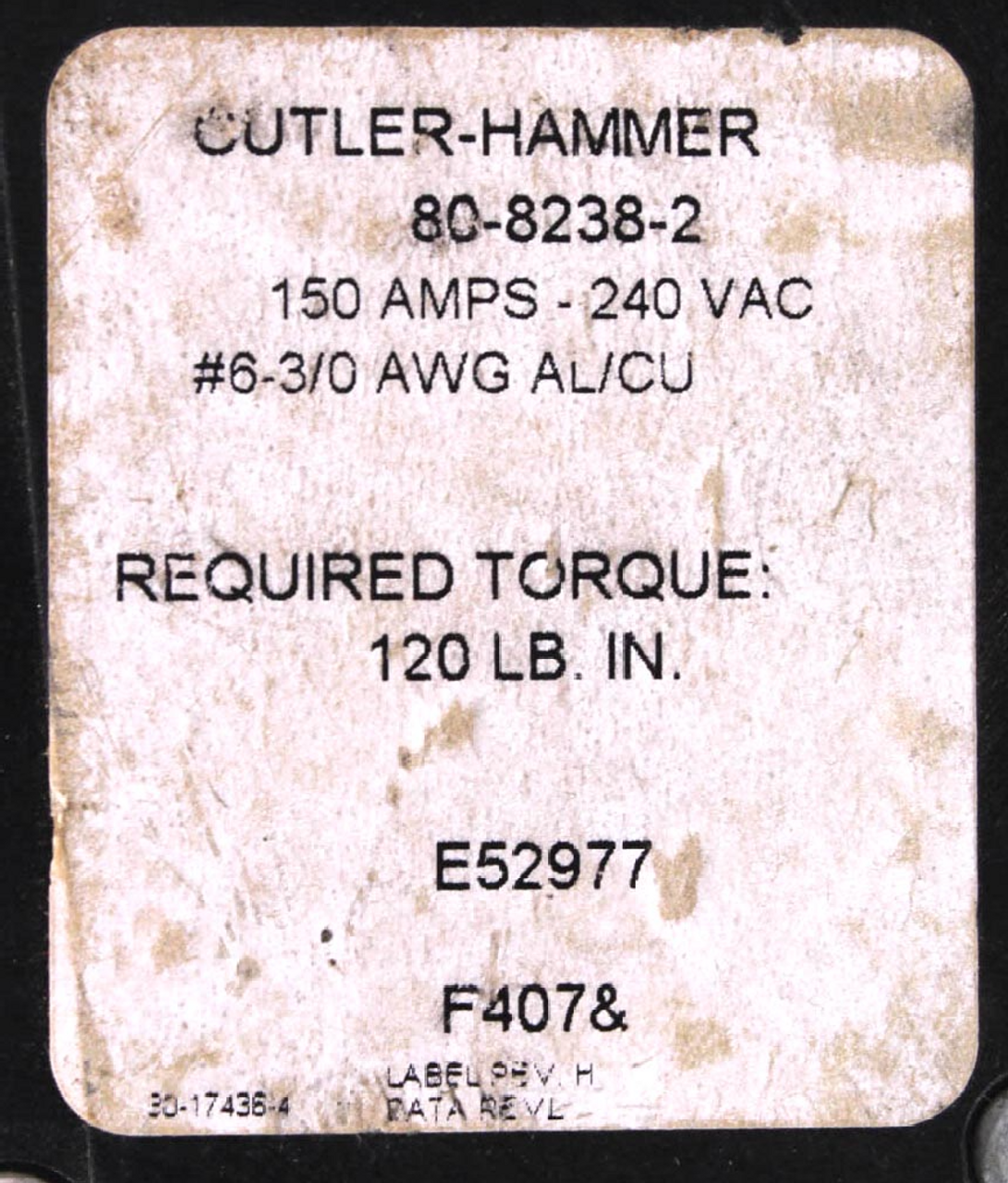 Cutler-Hammer 80-8238-2 Lug Kit 150A 240 VAC 3P 6-3/0 AWG