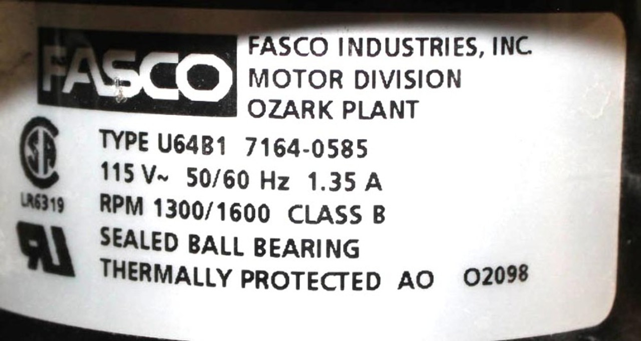 Fasco U64B1 7164-0585 Dual Blower Motor  RPM 1300/1600 115V 50/60Hz 1.35A Class B Sealed Ball Bearing