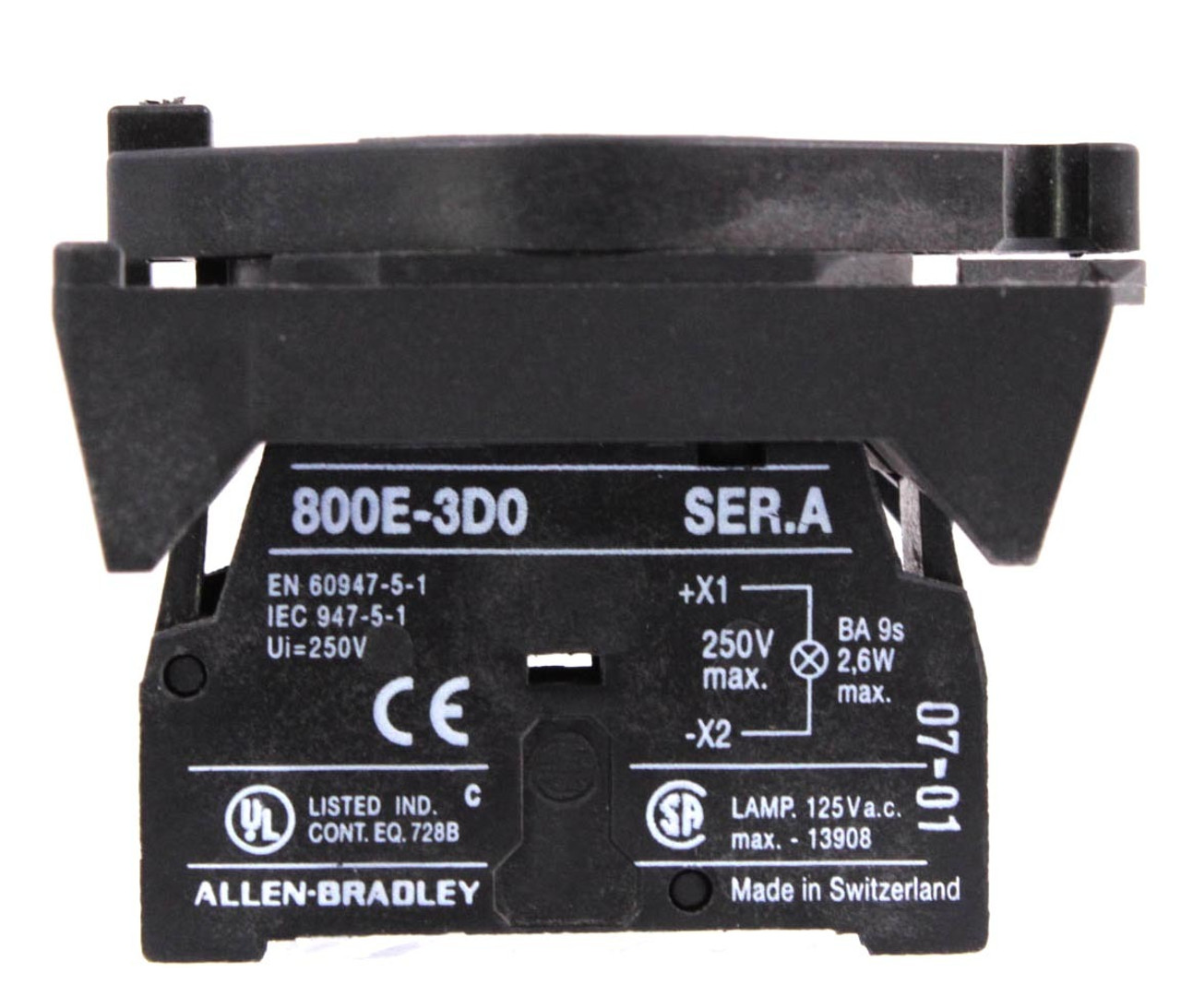 Allen-Bradley 800E-3D0 Light Module Contact Block 250VAC 2.6W W/ Mount