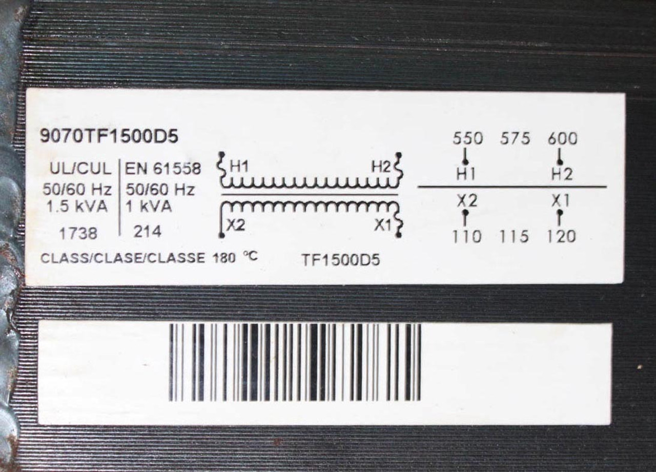 Square D 9070TF1500D5 Power Transformer 1.5kVA 50/60Hz 1500V 600V to 120V 1PH