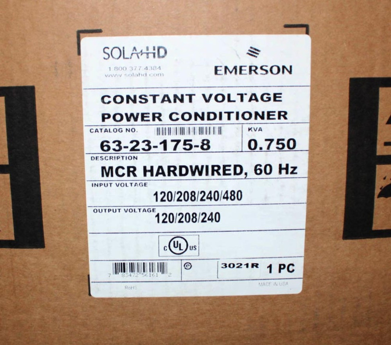 Sola 63-23-175-8 MCR Hardwire Regulator 750VA