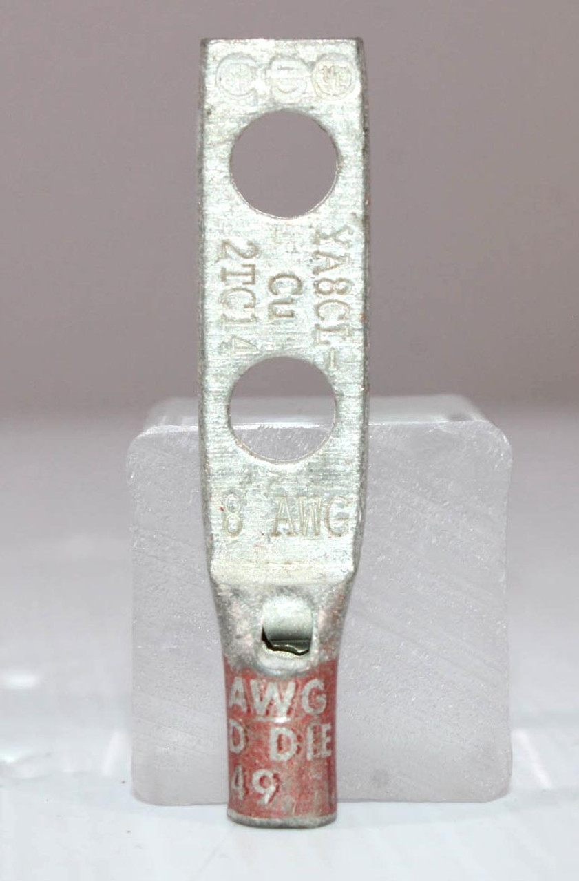 Burndy YA8CL-2TC14 Compression Lug 8 AWG 2-Hole w/Inspection Window Red Die 49