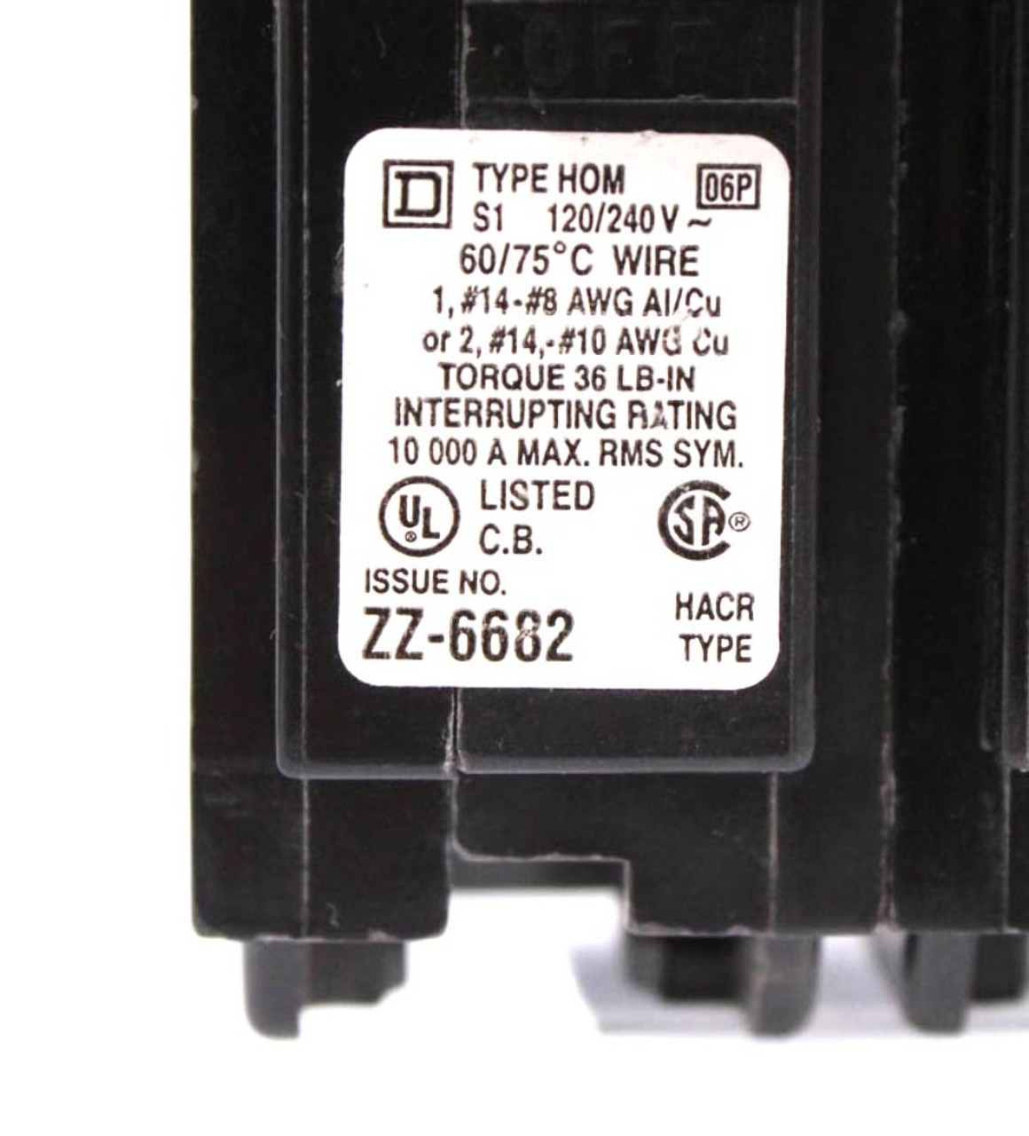 Square D HOM215 Breaker 15A 120/240V 2P 1PH 10kA Plug In Type HOM