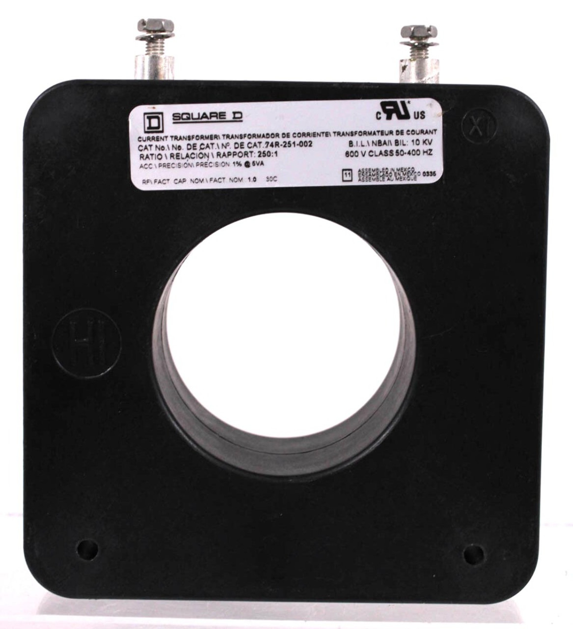 Square D 74F-251-002 Current Transformer | 250:1 | 600V | 10kV BIL | 50–400Hz | Indoor | Panel Mount