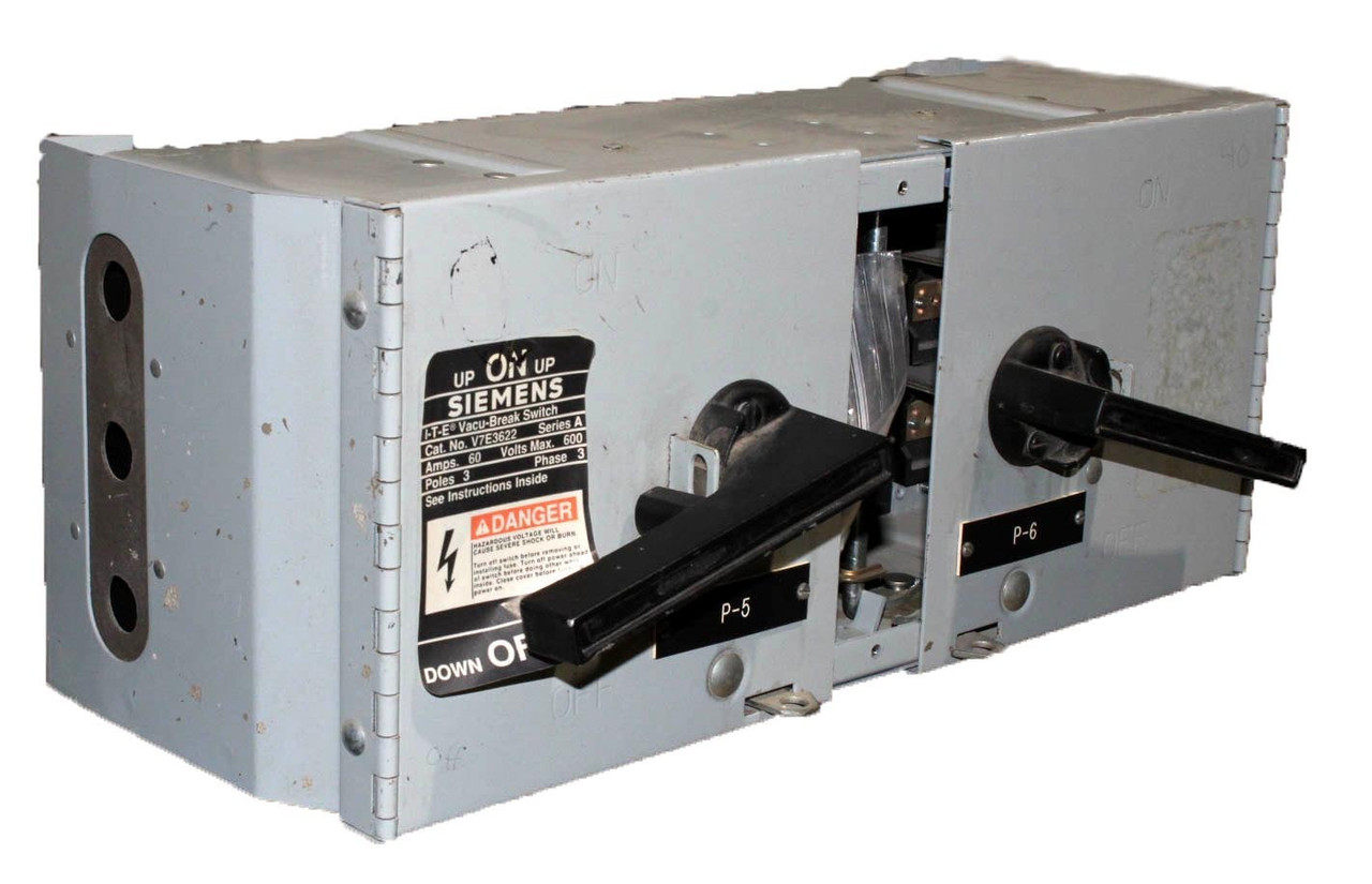Siemens V7E3622 Fusible Twin Vacu-Break Switch w/Mounting Hardware 60A/60A 600V 3 Poles 3 Phase Series A
