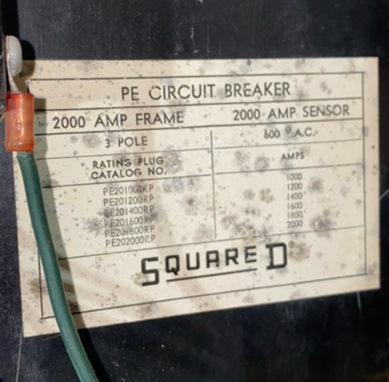 Square D PEC1636LIG Circuit Breaker 1600A 600V 3P 50/60Hz LIG W/ Shunt Trip