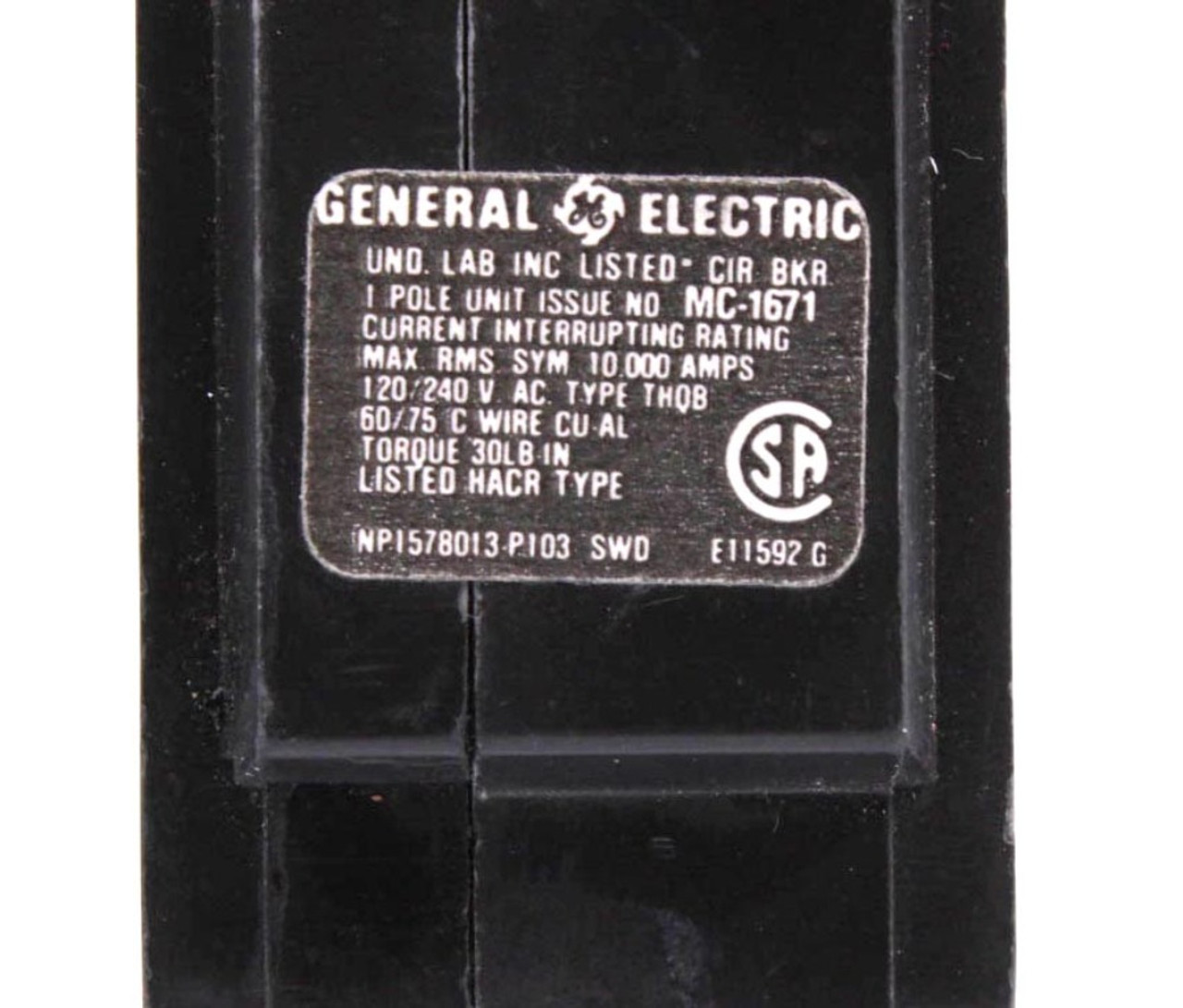 General Electric THQL1115 Breaker 15A 120/240V 1P 10kA Plug-In.