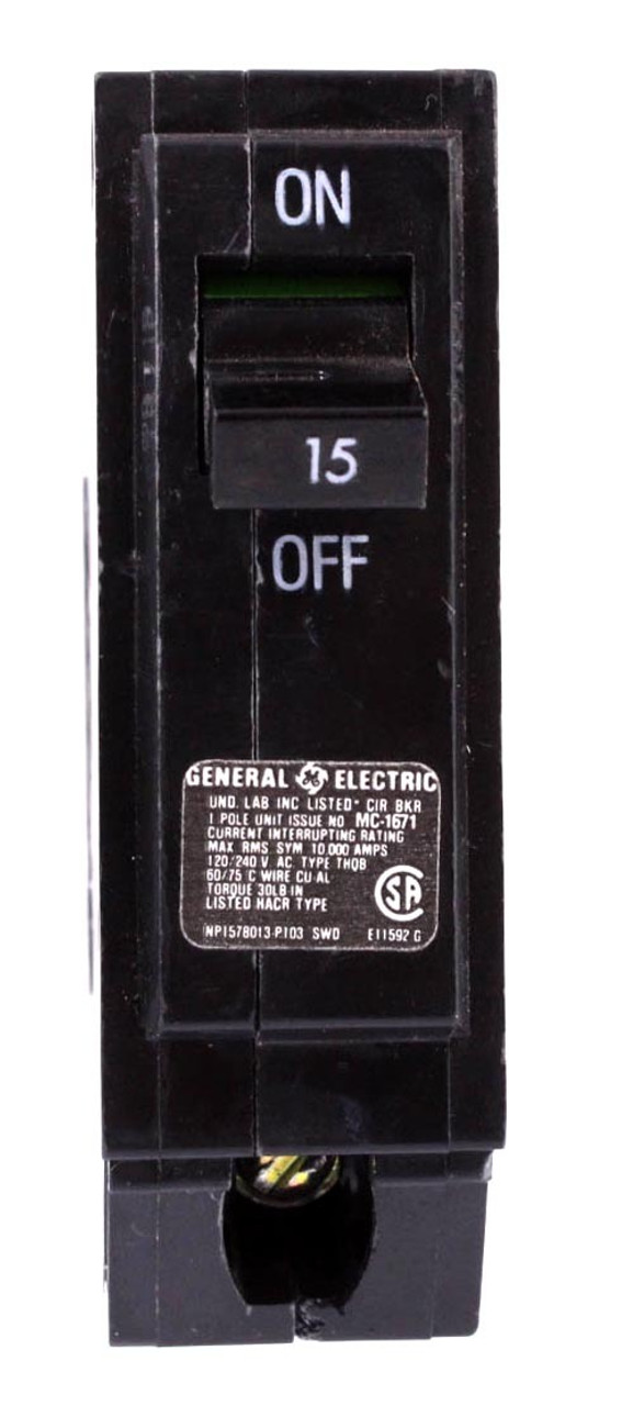 General Electric THQL1115 Breaker 15A 120/240V 1P 10kA Plug-In.