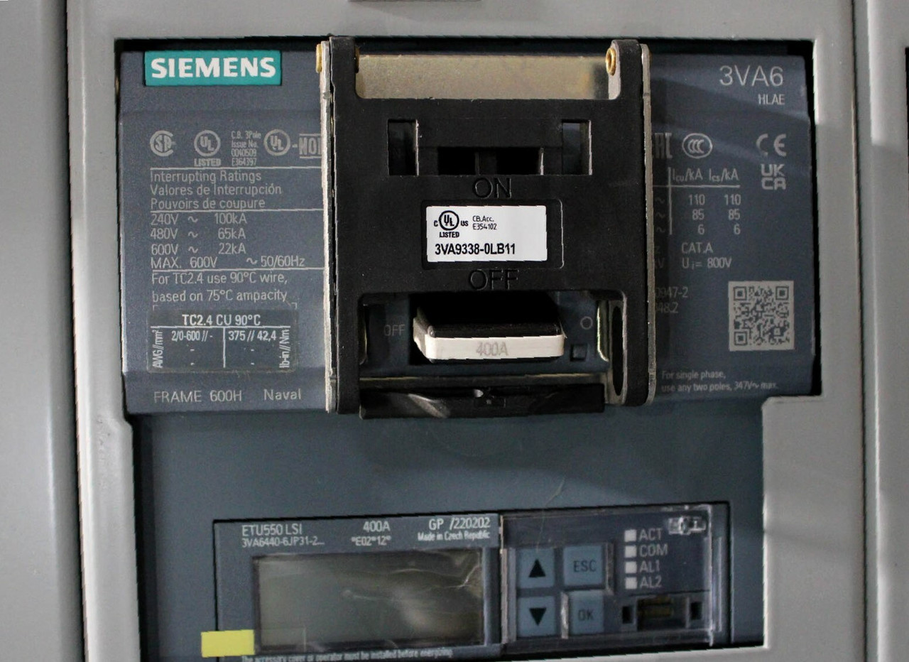 Siemens SB3 REV.A Switchgear Panel 480/277V 60Hz 4W w/3VA64406JP312AA0 Breakers