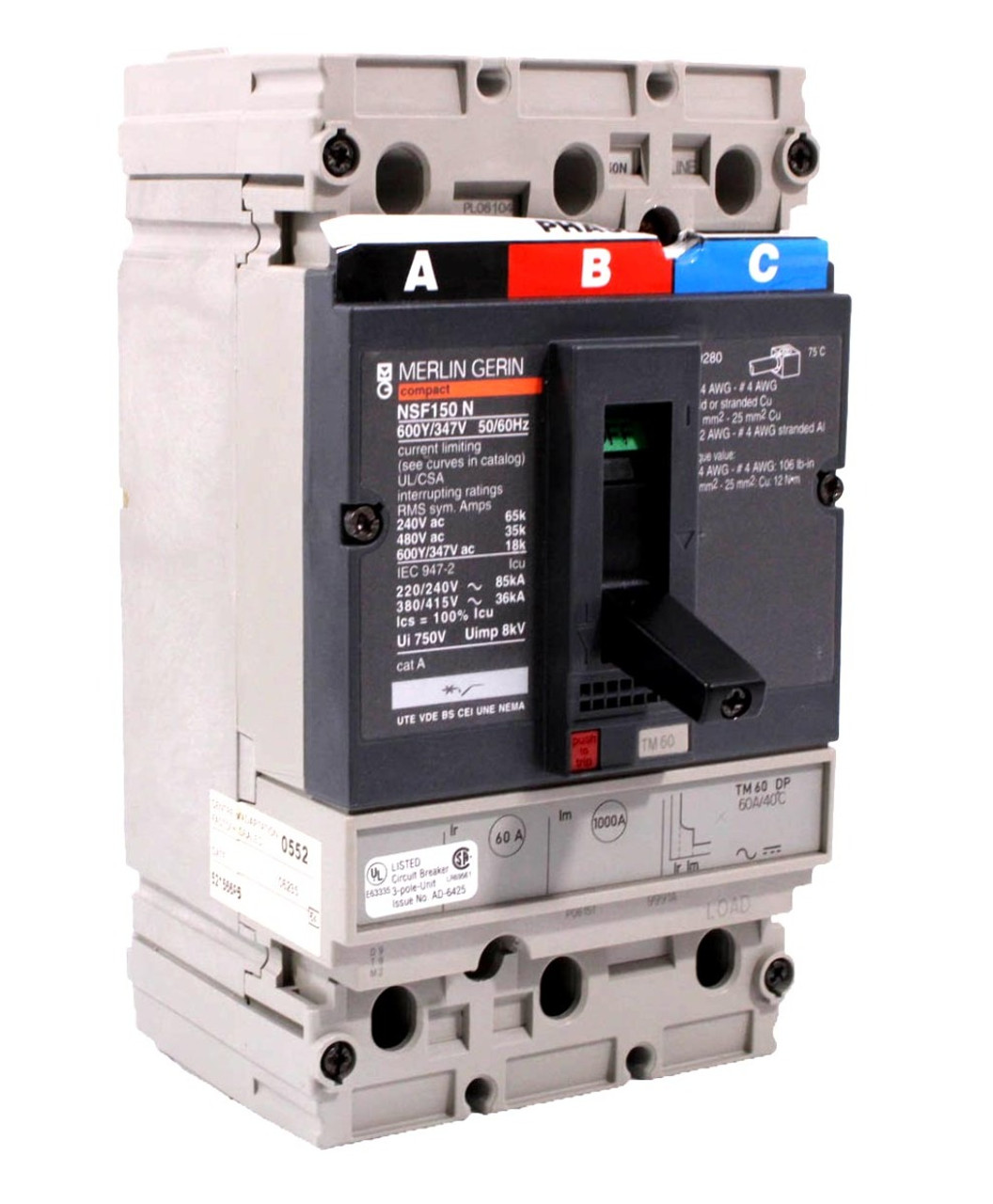 Merlin Gerin NSF150 N Compact Breaker 60A 3P 600Y/347V 50/60Hz