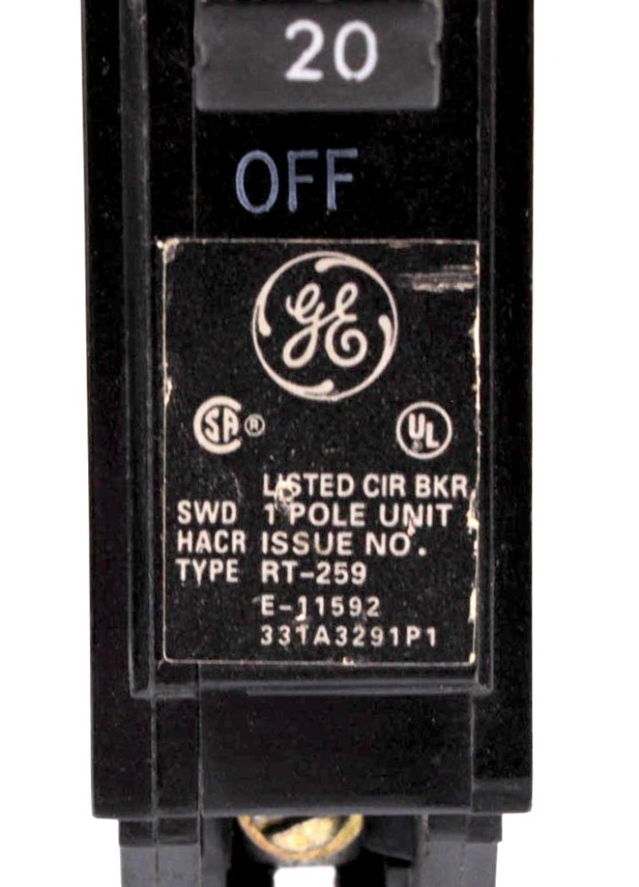 General Electric THQB1120 Breaker 20A 120/240V 1P 10kA Bolt-On