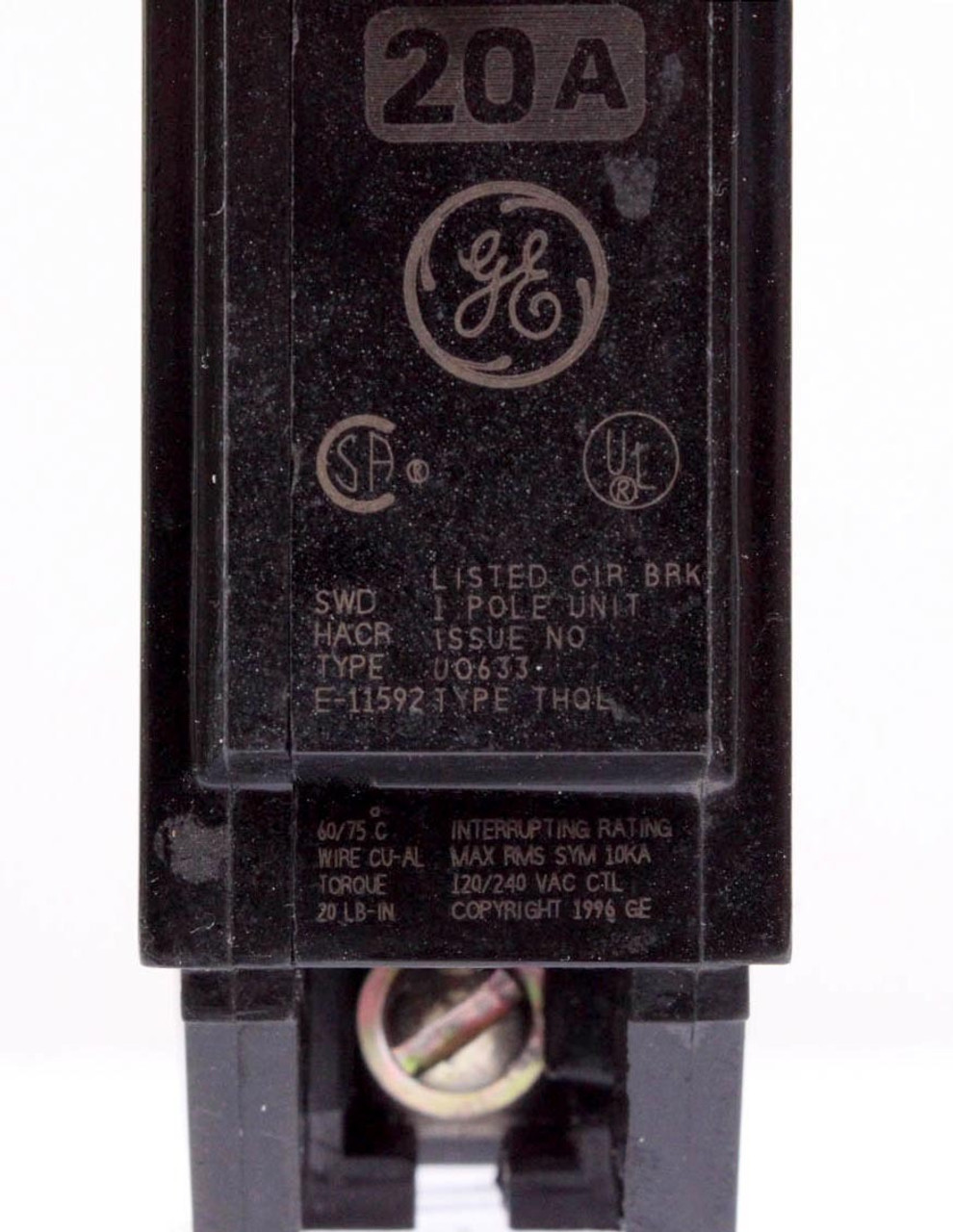 General. Electric THQL1120 Breaker 20A 1P 120/240V 10kA Plug-In